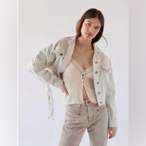 BDG Samarria Laced Fringe Denim Trucker Jacket - Sz Medium